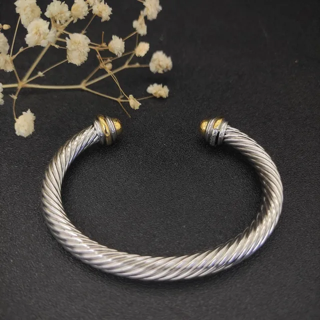Twisted Cable Dual-Tone Silver and Gold Open Cuff Bracelet 7