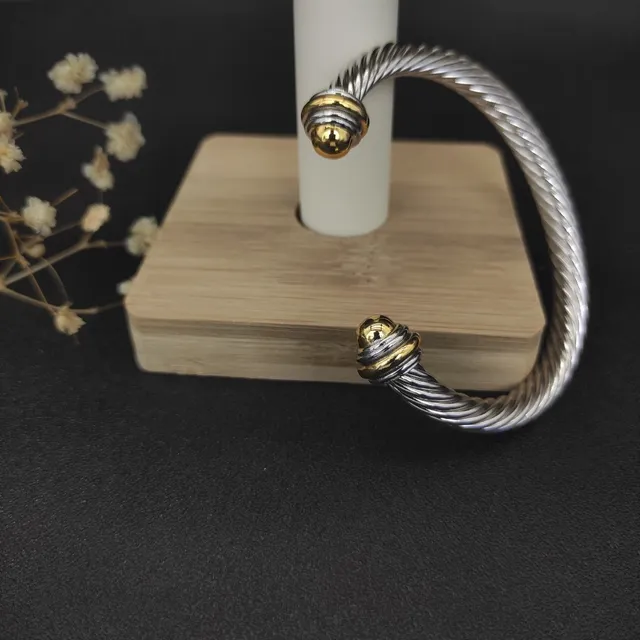 Twisted Cable Dual-Tone Silver and Gold Open Cuff Bracelet 8
