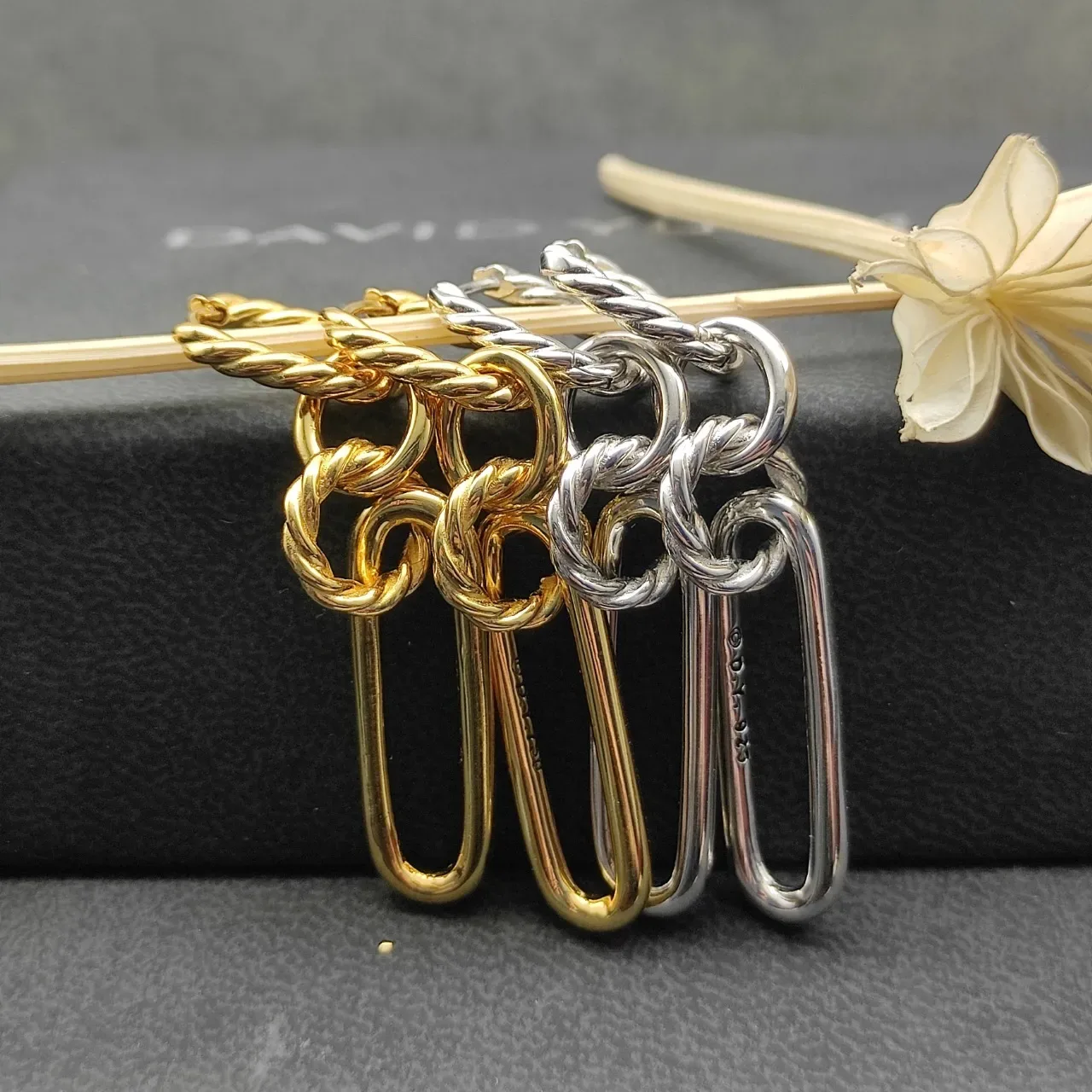 Boucles d'oreilles en argent Twisted Rope Oval Link 2