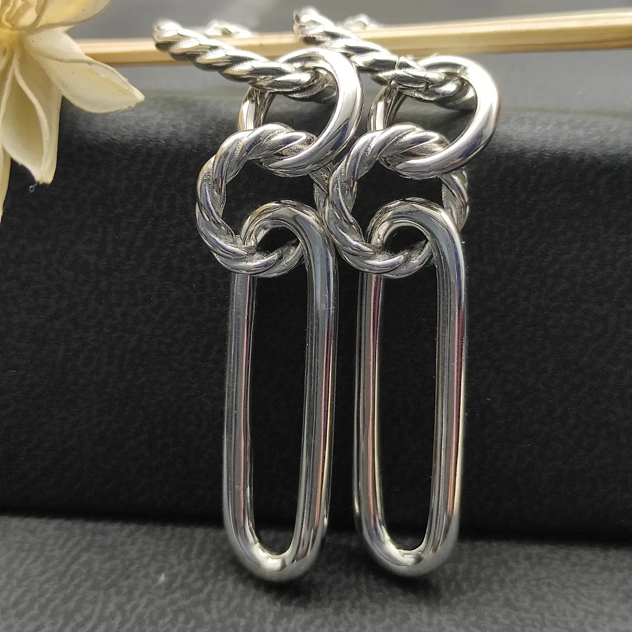 Boucles d'oreilles en argent Twisted Rope Oval Link 3