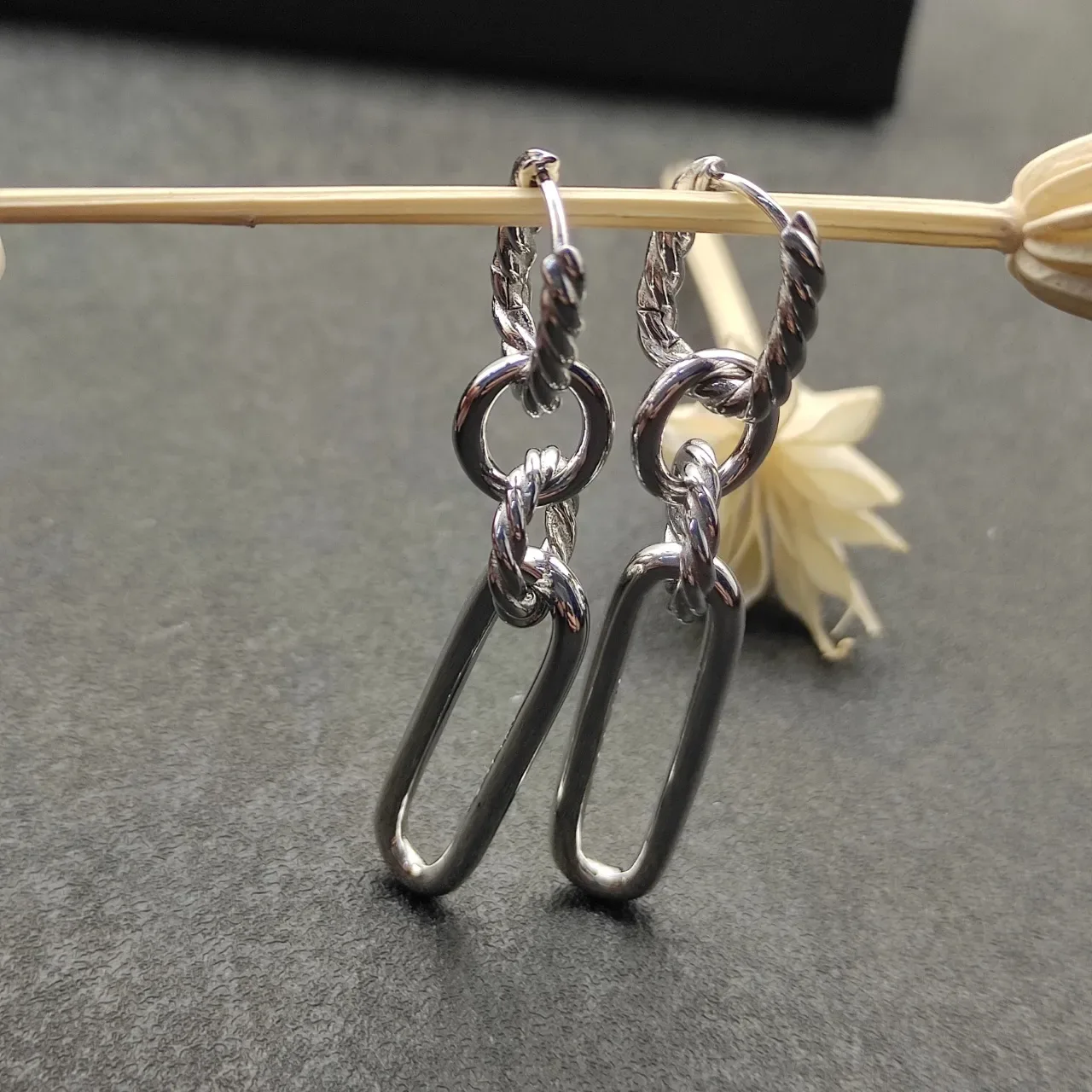 Boucles d'oreilles en argent Twisted Rope Oval Link 6