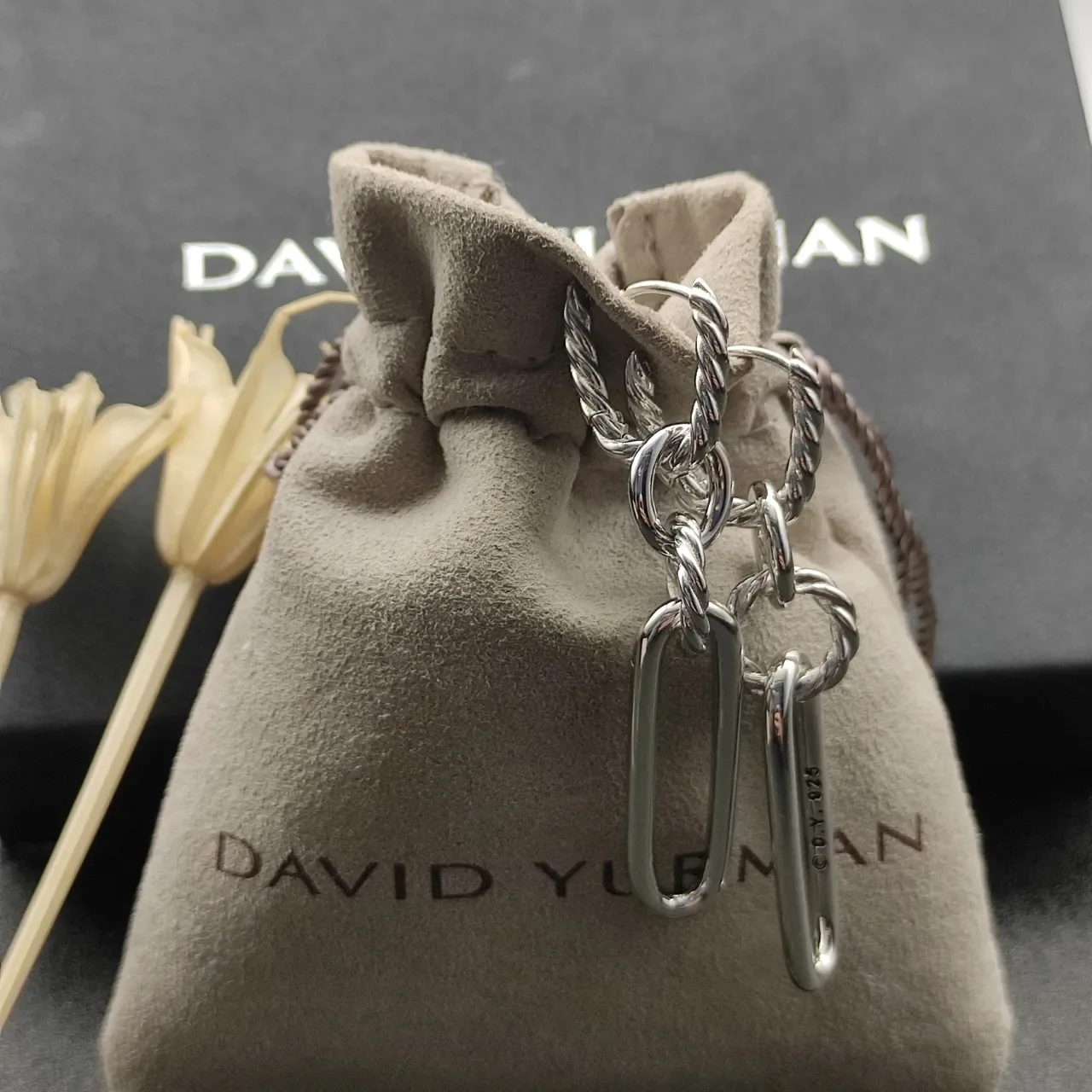 Boucles d'oreilles en argent Twisted Rope Oval Link 7