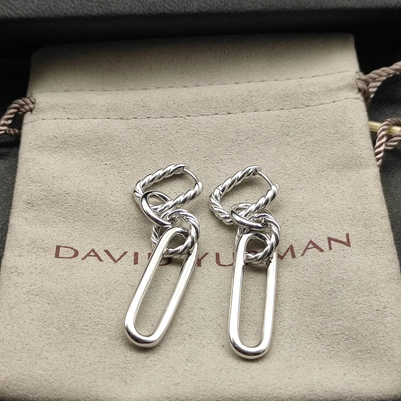 Boucles d'oreilles en argent Twisted Rope Oval Link 9