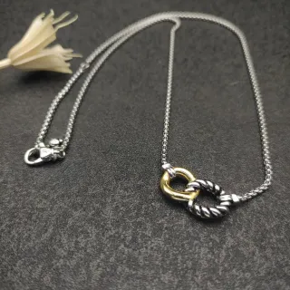 Two-Tone Interlocking Rings Pendant Necklace