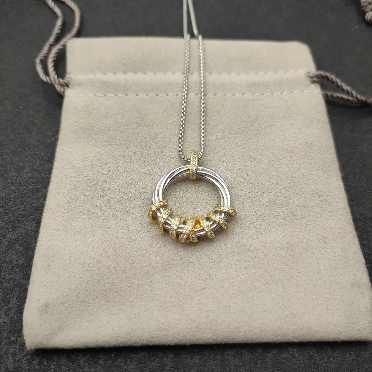 Two-Tone Pavé Crystal Interlocking Hoop Pendant Necklace 4