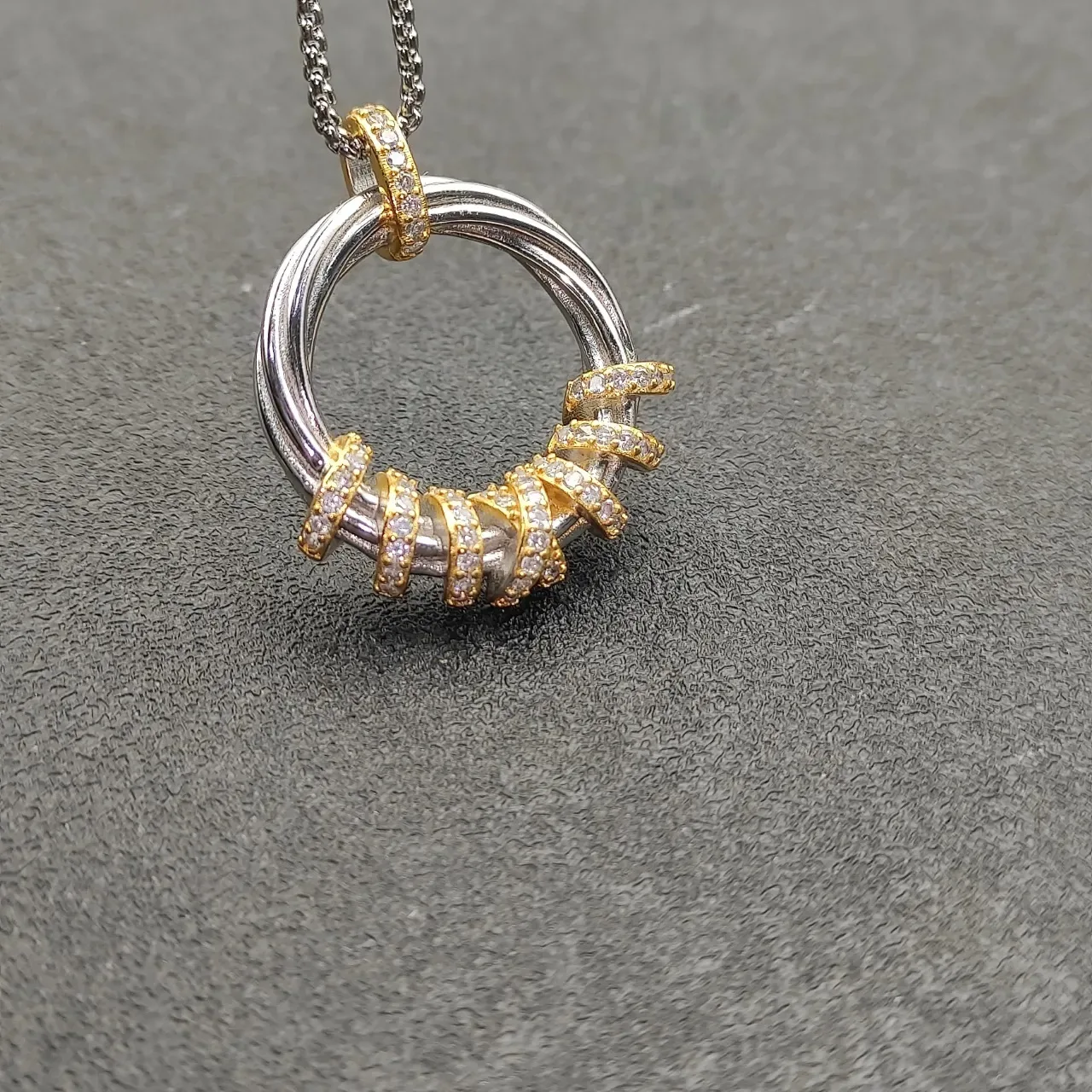 Two-Tone Pavé Crystal Interlocking Hoop Pendant Necklace 6