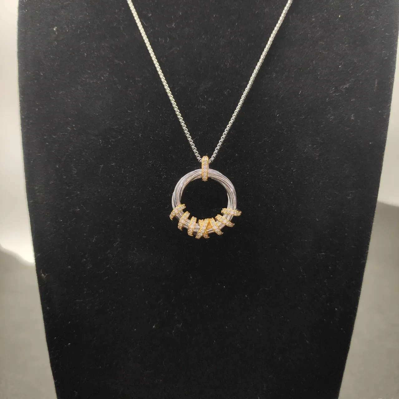 Two-Tone Pavé Crystal Interlocking Hoop Pendant Necklace 8