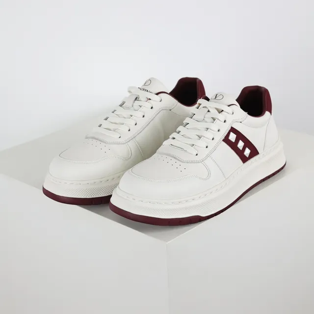 White and Burgundy Platform Low-Top Sneakers 2