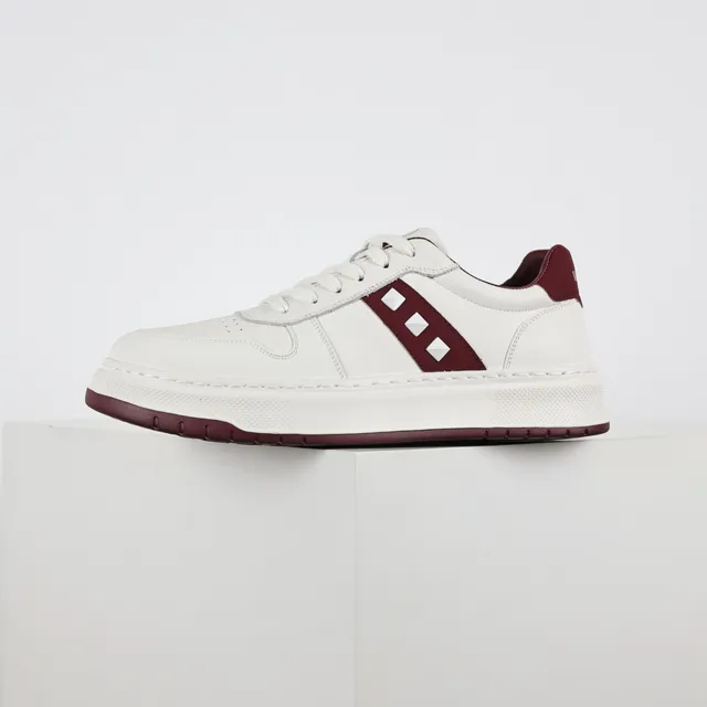 White and Burgundy Platform Low-Top Sneakers 9