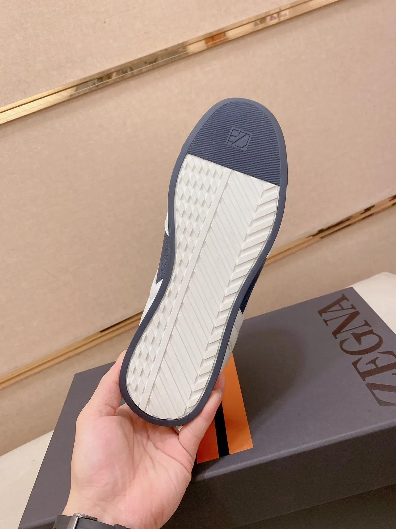 White and Navy Two-Tone Leather Lifestyle Sneakers 2