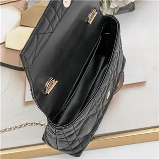 White Black Quilted Diamond-Stitch Top-Handle Handbag 21