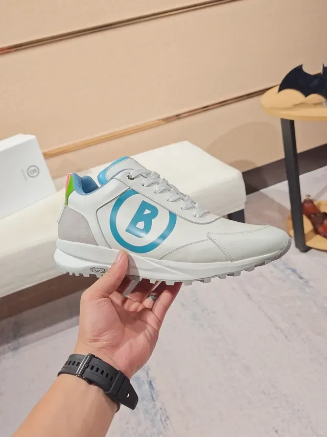 White Blue Leather Upper Circular Monogram Logo Sneakers 4