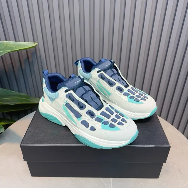 White Blue Sculpted Sole Cage-Style Synthetic Overlays Chunky Sneakers 2