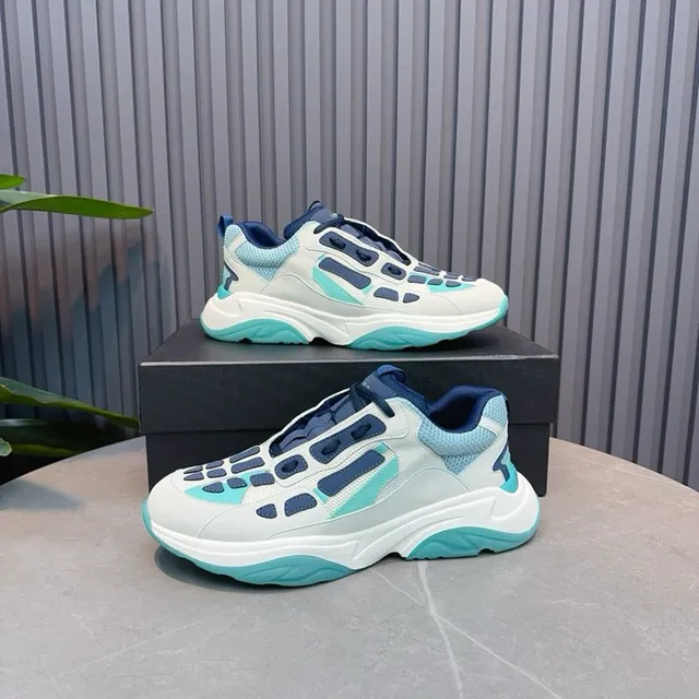 White Blue Sculpted Sole Cage-Style Synthetic Overlays Chunky Sneakers 9