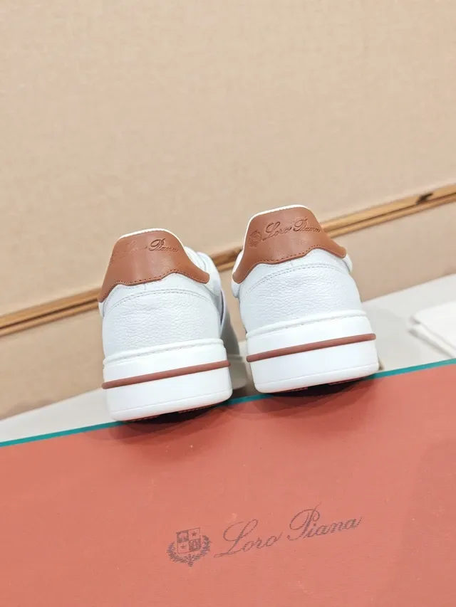 White Brown Low-Top Leather Upper Sneakers 3
