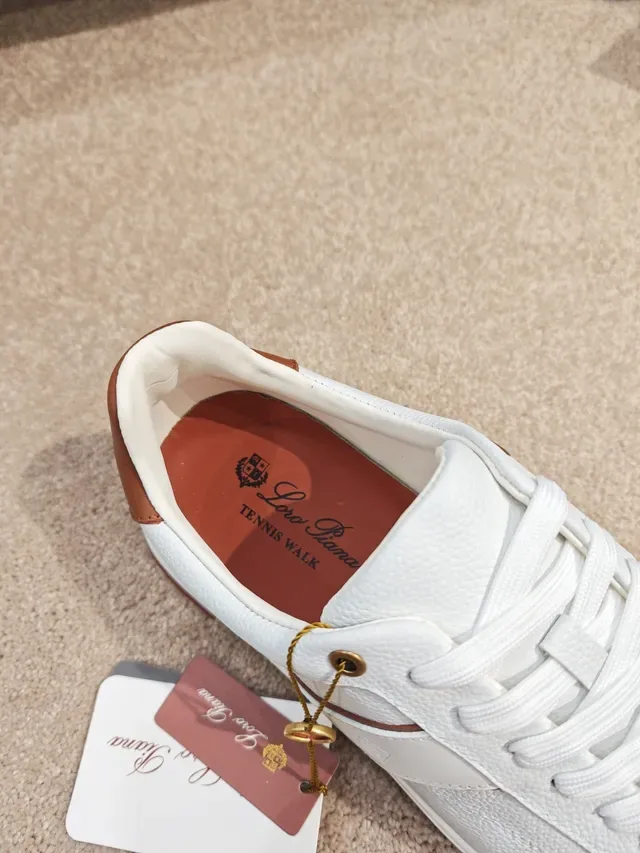White Brown Low-Top Leather Upper Sneakers 4