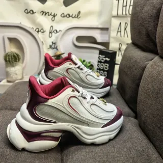 White Burgundy Oversized Sole Mesh And Synthetic Panel Construction Chunky Sneakers