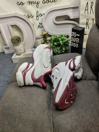 White Burgundy Oversized Sole Mesh And Synthetic Panel Construction Chunky Sneakers 6