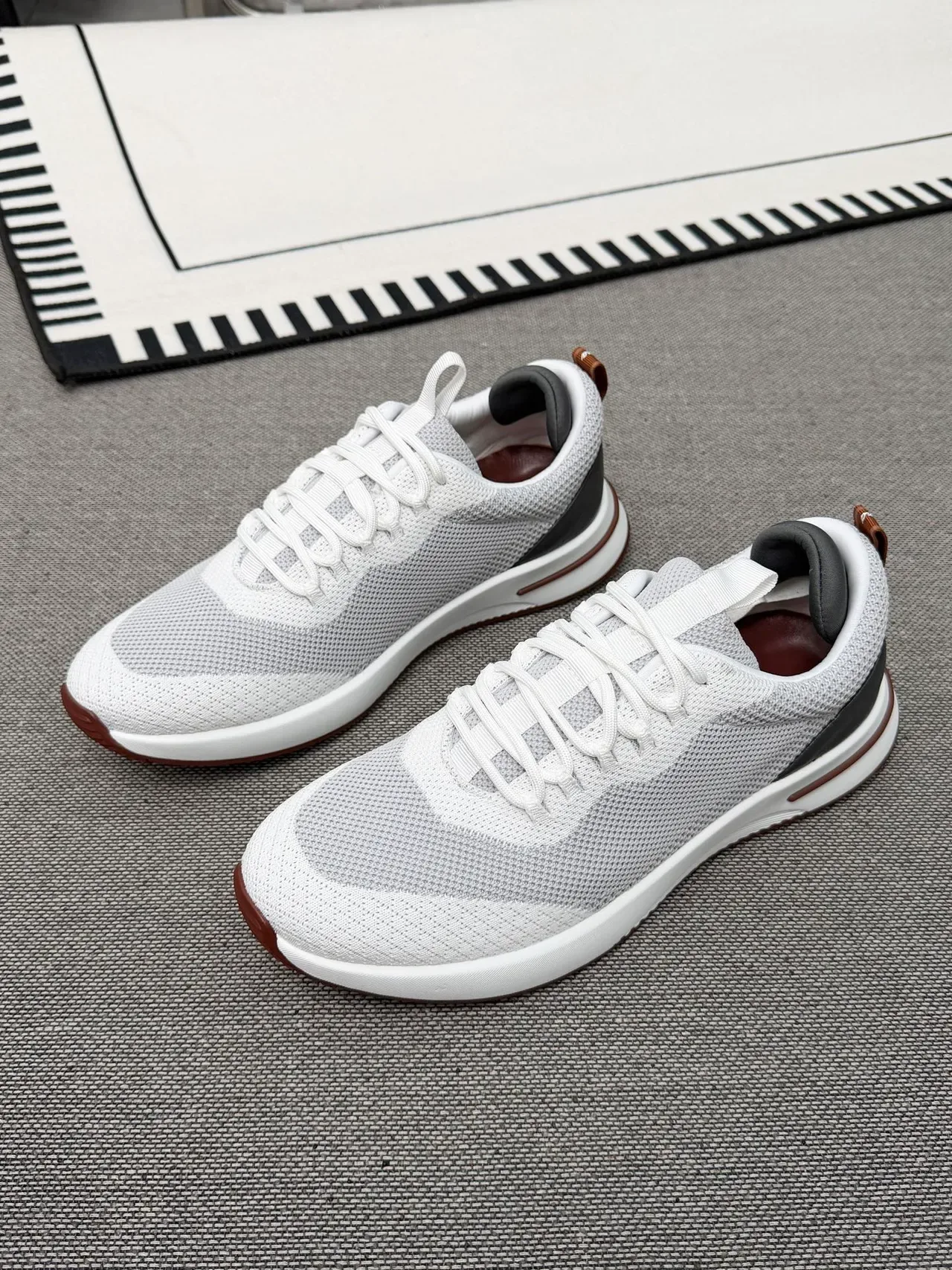 White Gray Knit Mesh Upper Layered Midsole Sneakers 2