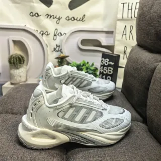White Gray Platform Sole Mesh And Synthetic Overlay Construction Chunky Sneakers