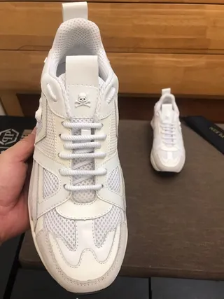 White Mesh and Synthetic Skull-Embellished Chunky Sneaker 6