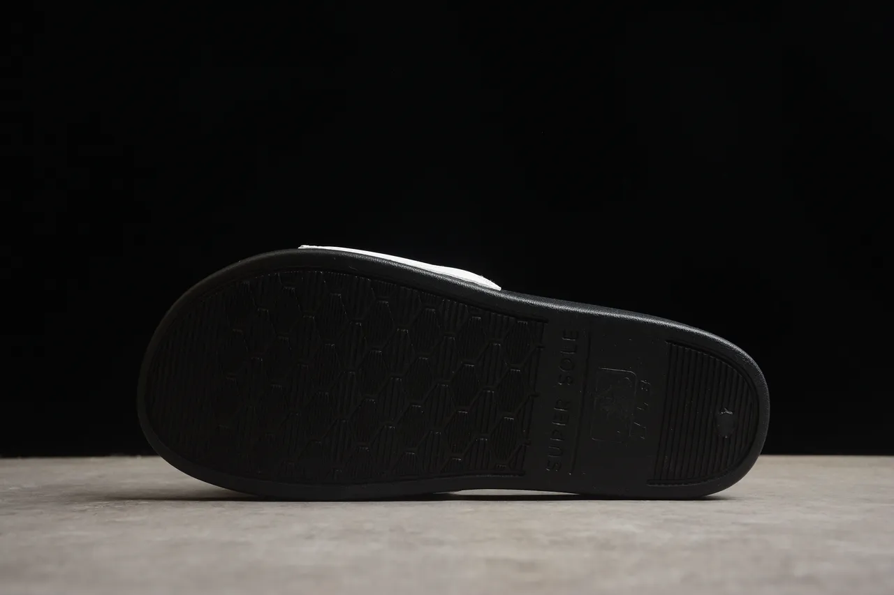 White Quilted Strap Black Sole Slipper 10