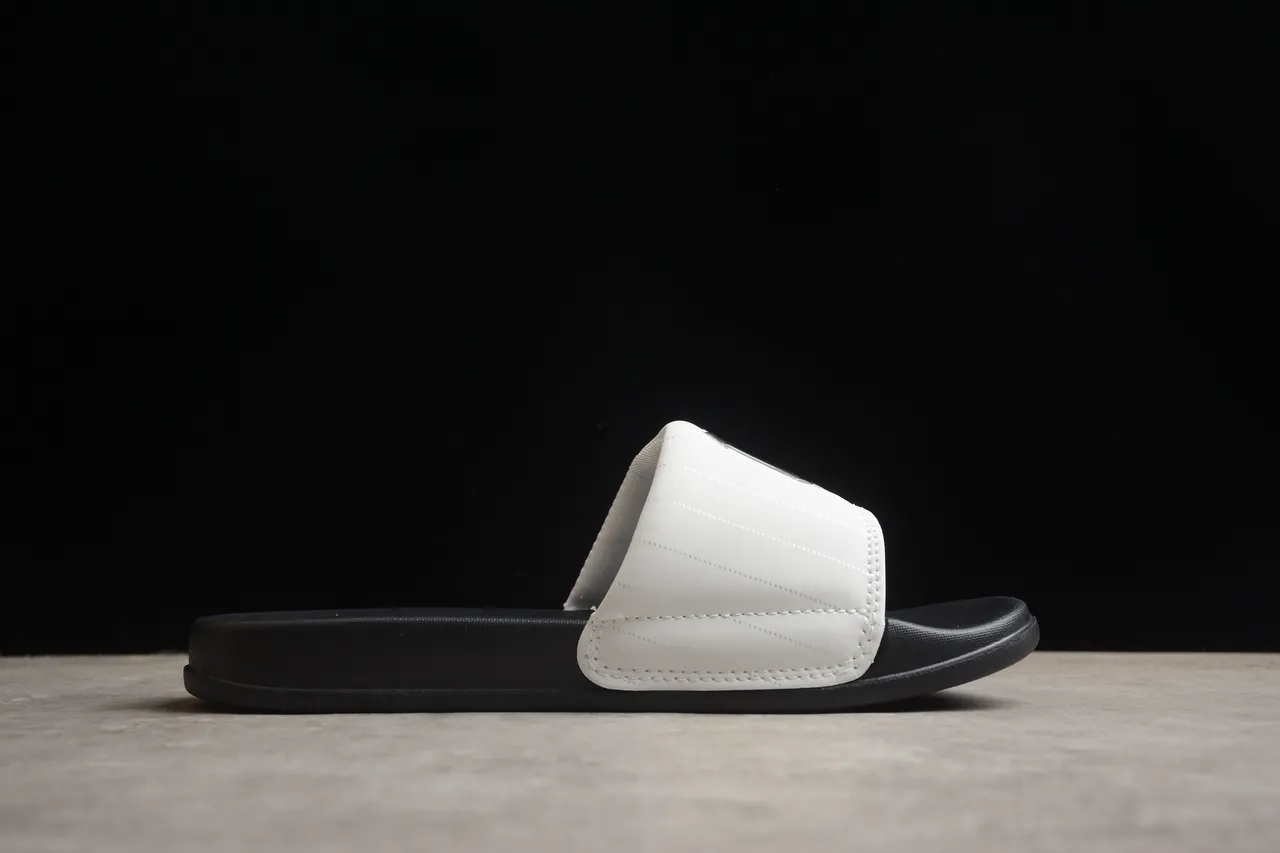 White Quilted Strap Black Sole Slipper 12