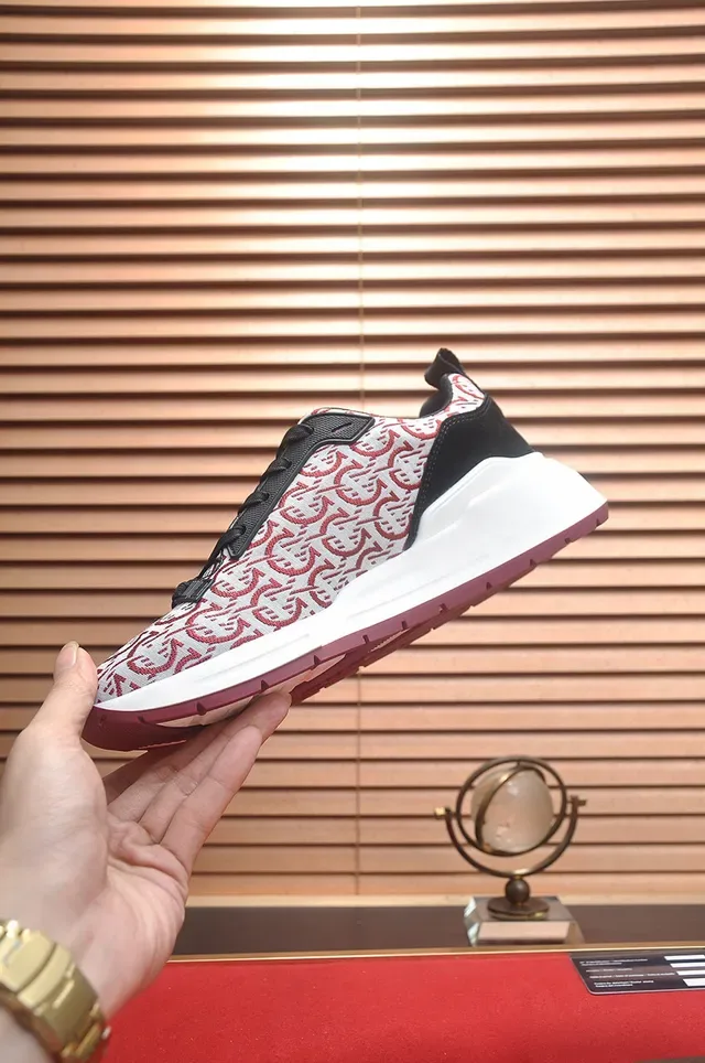 White Red Monogram-Print Textile Upper Sculpted Midsole Sneakers 5