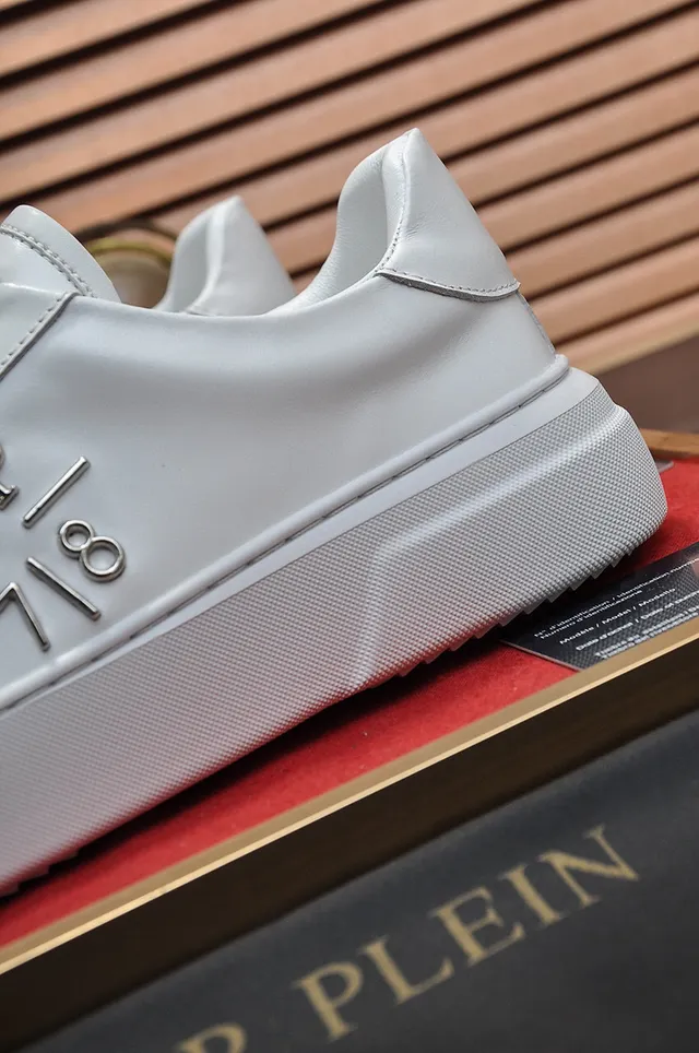 White Silver Platform Sole Smooth Upper Sneakers 2