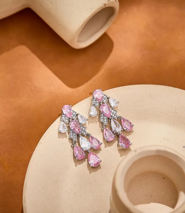 Yellow and Clear Pear-Cut Chandelier Earrings 5