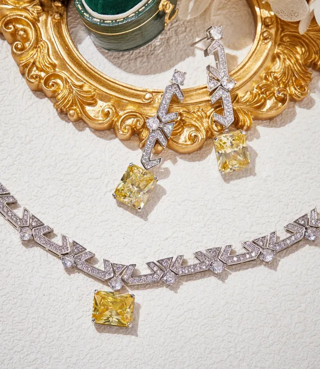 Yellow Silver Geometric Dangling Earrings 4
