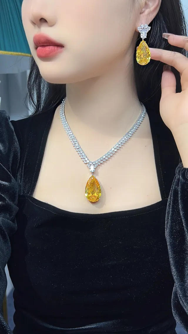 Yellow Teardrop Crystal Floral Drop Earrings 5