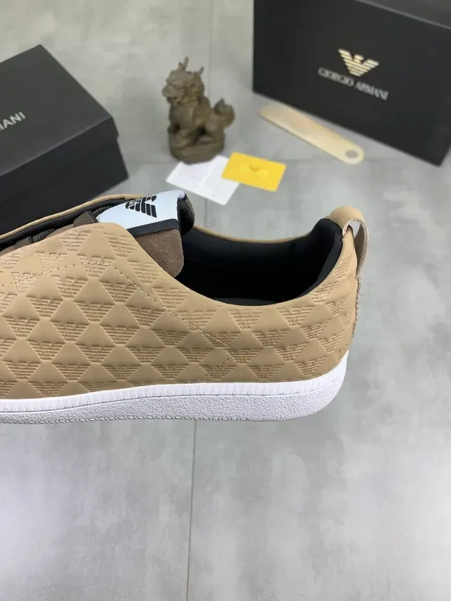 Giorgio Armani Beige Brown Embossed Eagle Motif Slip-On Construction Lifestyle Sneakers 4