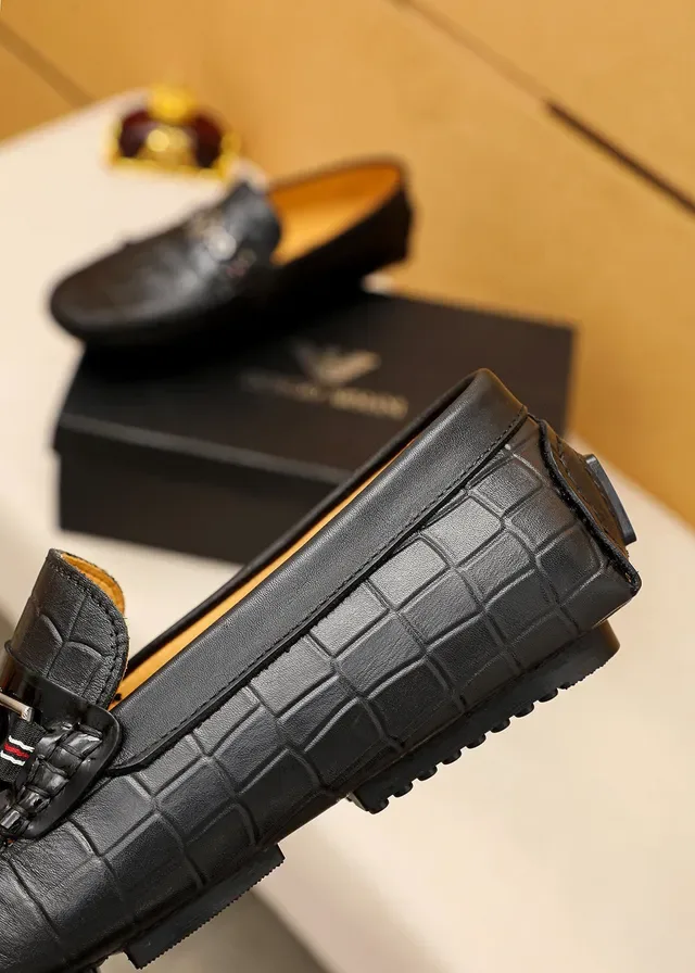 Giorgio Armani Loafer Preto Bege Couro crocodilo Embossado Fivela Águia Metal 3