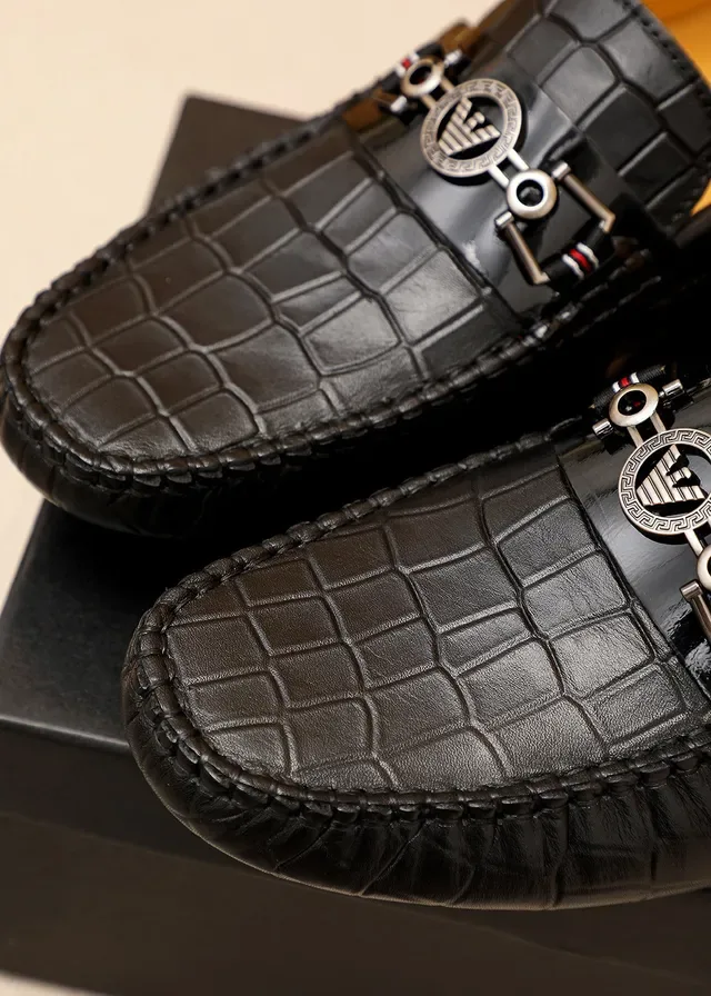 Giorgio Armani Loafer Preto Bege Couro crocodilo Embossado Fivela Águia Metal 5