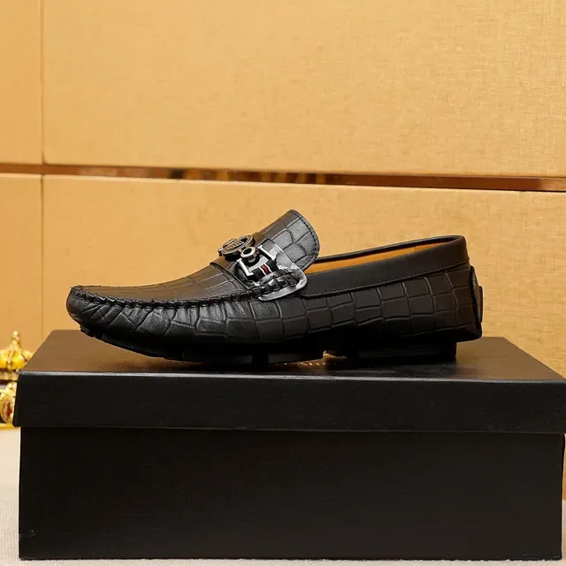 Giorgio Armani Loafer Preto Bege Couro crocodilo Embossado Fivela Águia Metal 7