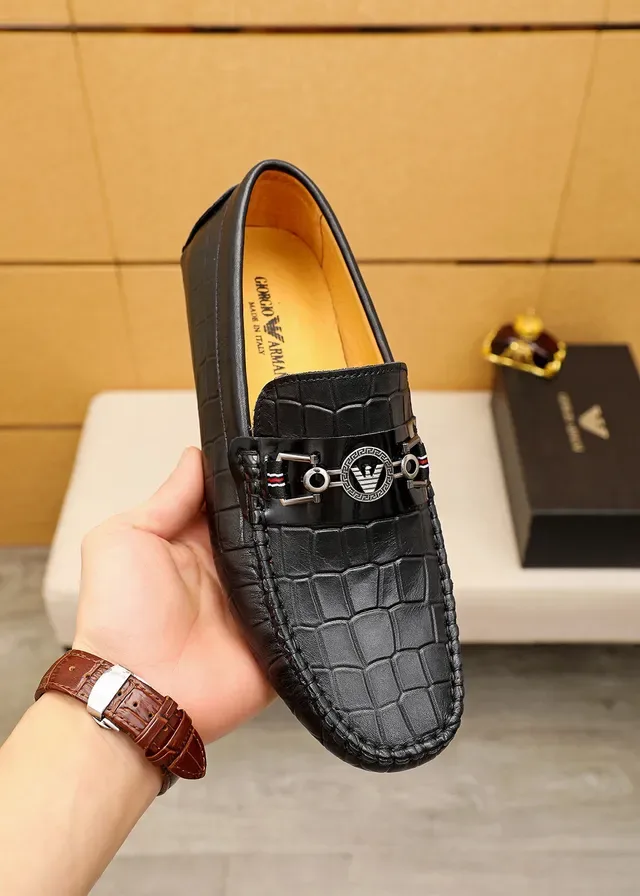 Giorgio Armani Loafer Preto Bege Couro crocodilo Embossado Fivela Águia Metal 8