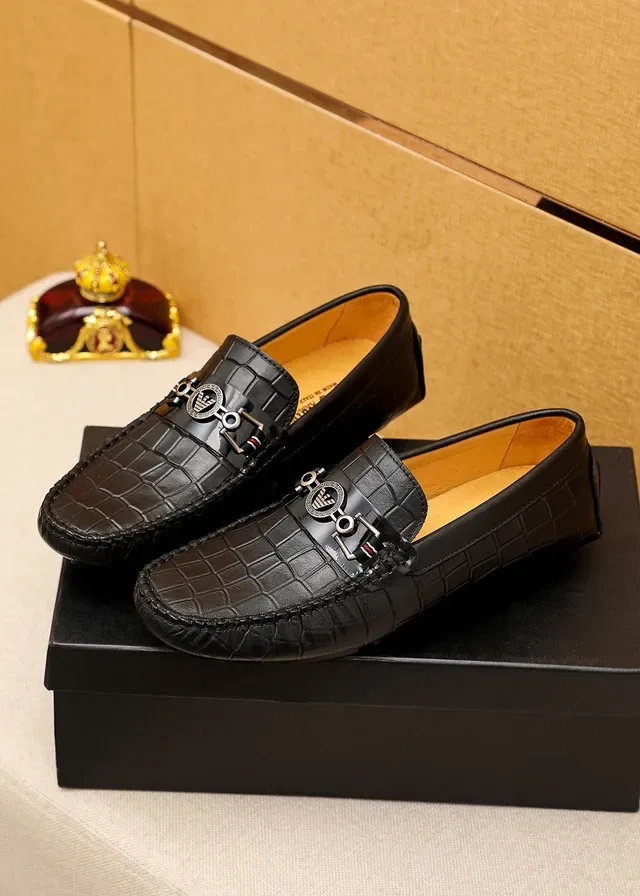 Giorgio Armani Loafer Preto Bege Couro crocodilo Embossado Fivela Águia Metal 9