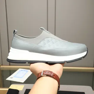 Giorgio Armani Gray White Slip-On Embossed Logo Panel Lifestyle Sneakers