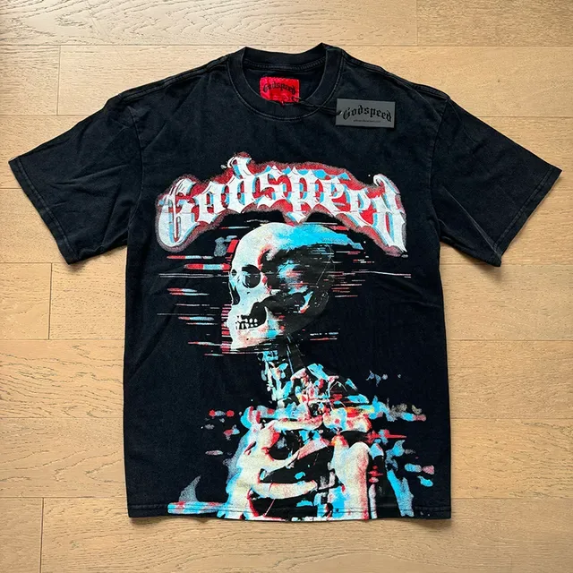 T-shirt noir Godspeed motif crâne glitch 6