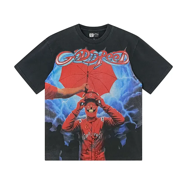 T-shirt noir Godspeed Out of Many One imprimé graphique 2