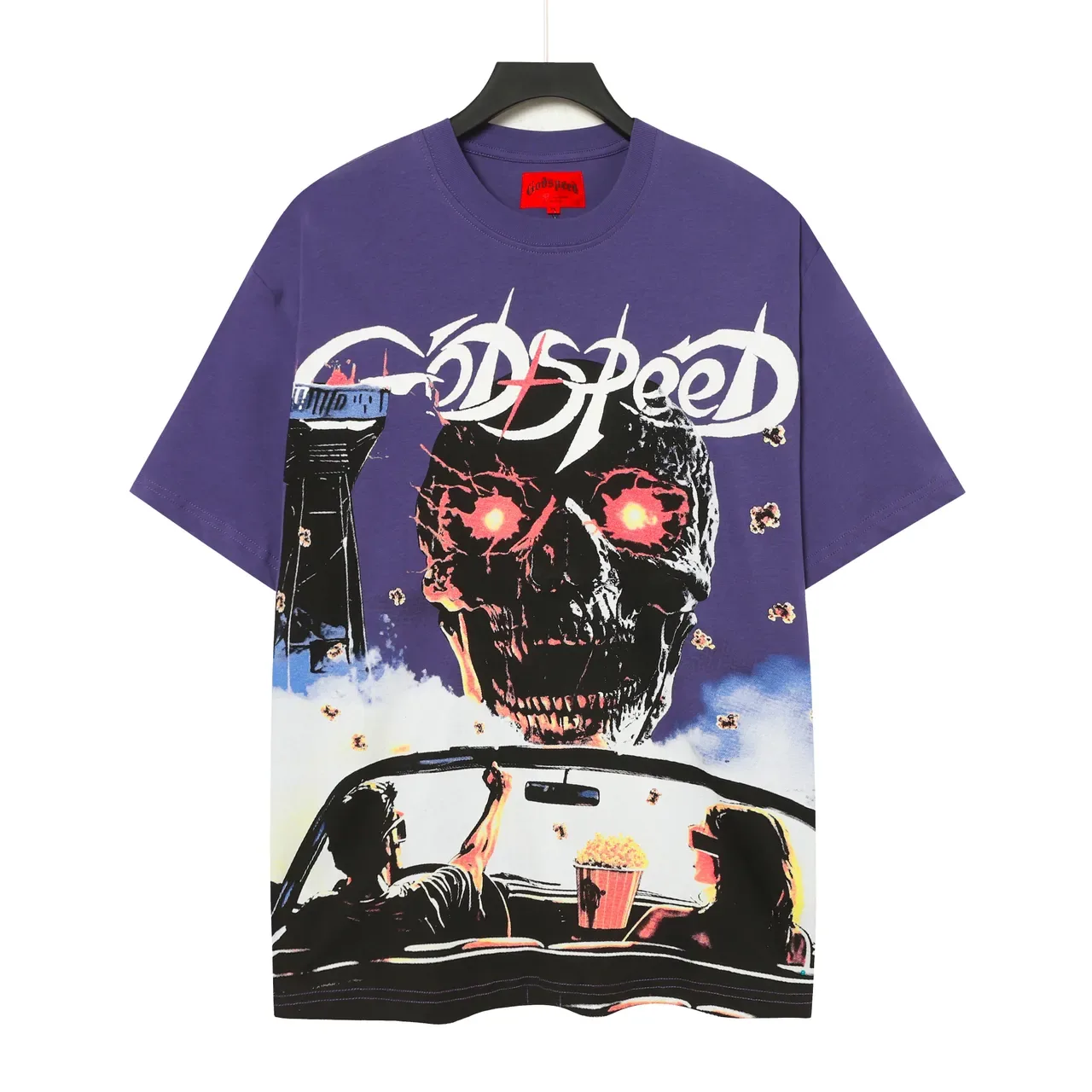 Camiseta Godspeed oversized morada con estampado gráfico 2