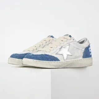 Golden Goose Super-Star Tênis Lifestyle de Denim Branco e Azul Desgastado
