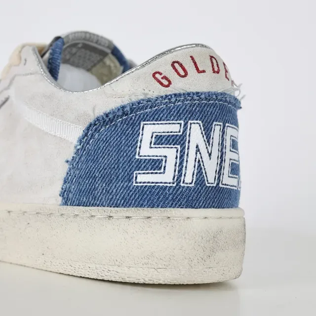 Golden Goose Super-Star حذاء أسلوب حياة من الدنيم الأبيض والأزرق المتضرر 4