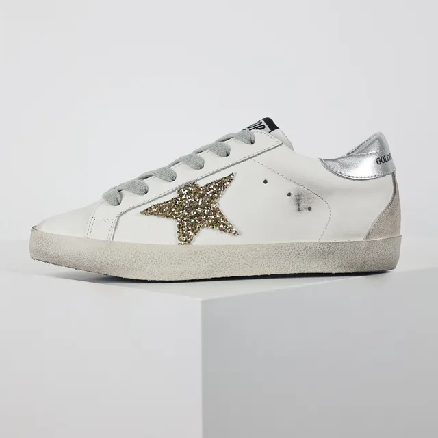 Golden Goose Superstar Tênis Lifestyle Estrela Distressed Branco Brilhante 9