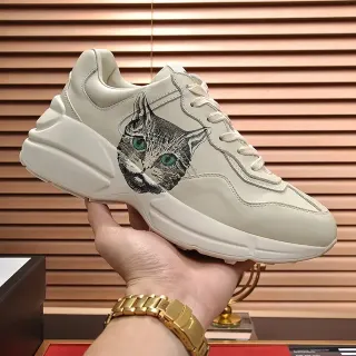 Gucci Ace Cat Bordado Off-White Sneaker de Estilo de Vida