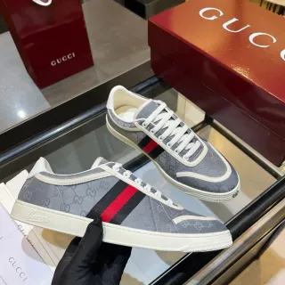 Gucci Ace Gris GG Monogram Web Stripe Lifestyle Sneakers