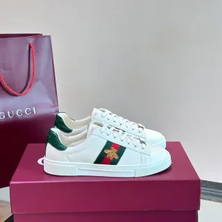 Gucci Ace 白色皮革 网状条纹 绣蜜蜂 生活方式运动鞋