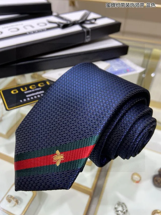 Gucci মৌমাছির মোটিফ মধুর ঘাঁটি বুনন নেভি নেকটাই 5
