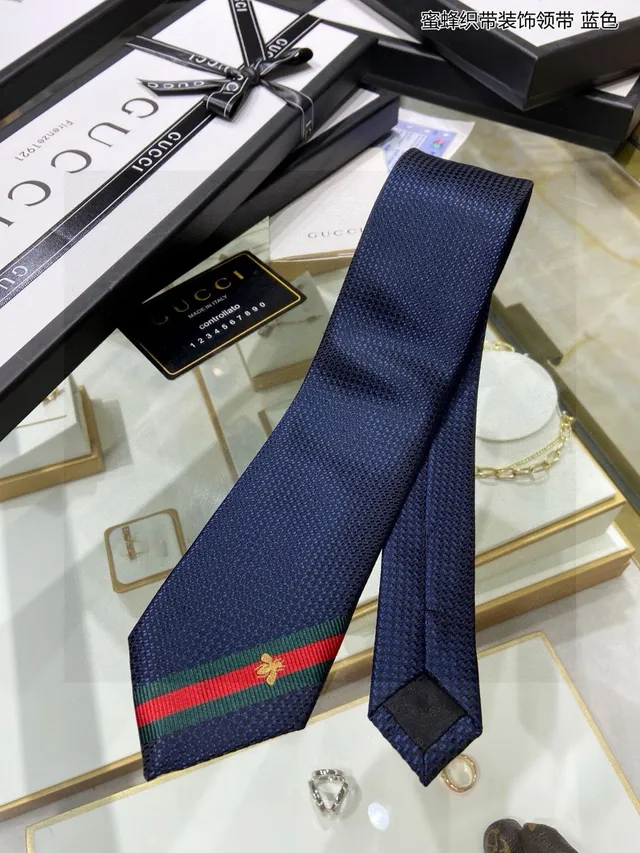 Gucci মৌমাছির মোটিফ মধুর ঘাঁটি বুনন নেভি নেকটাই 6